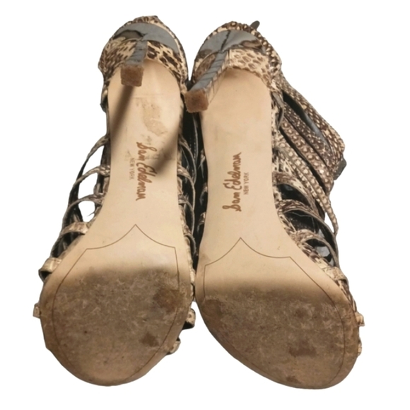 Sam Edelman Hampton Leather Snakeskin Jeweled Caged Sandal Heel Shoe - Picture 7 of 9